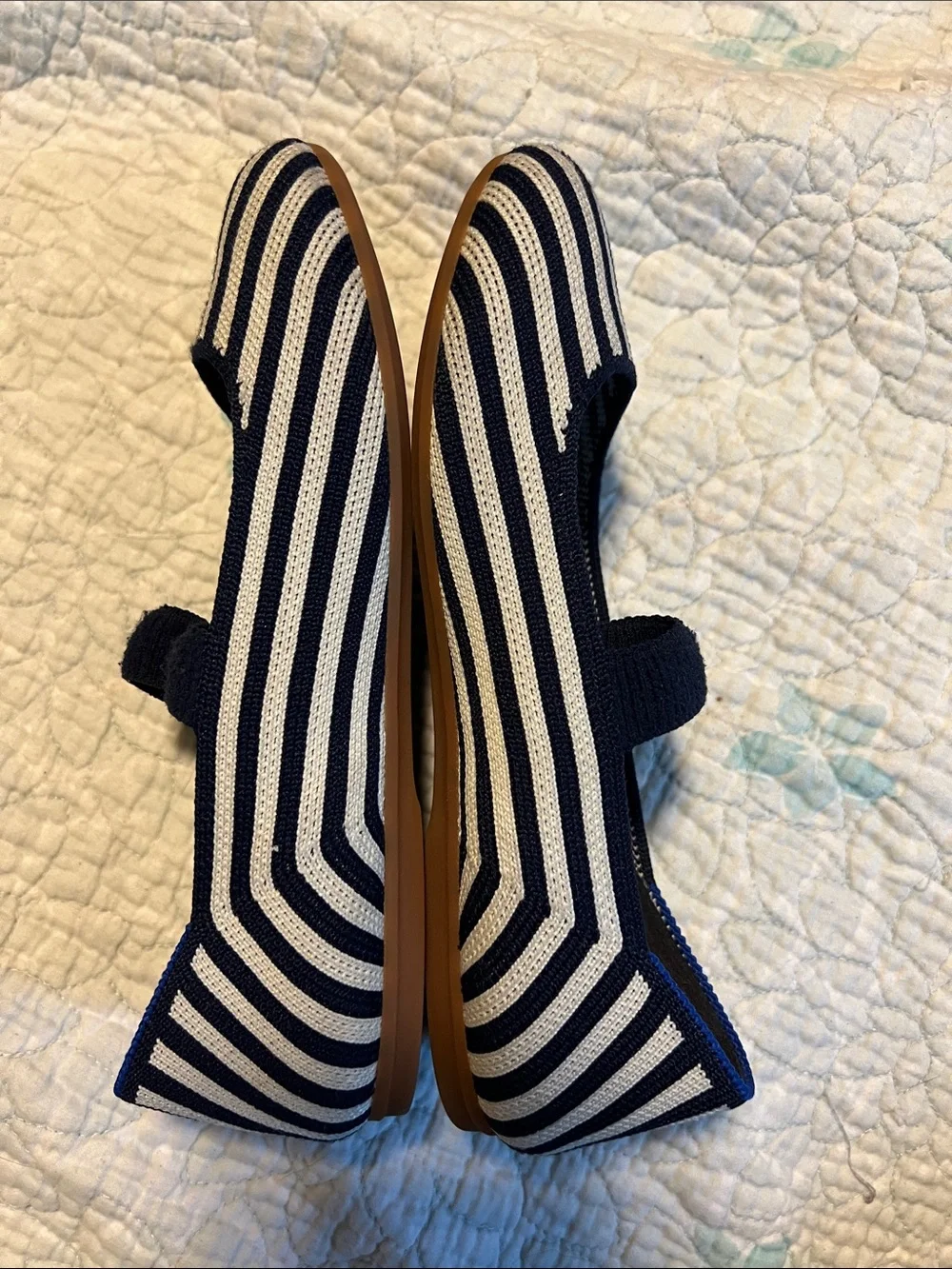 Rothy's Size 3 Kids Navy and White Striped Mary Jane Flats